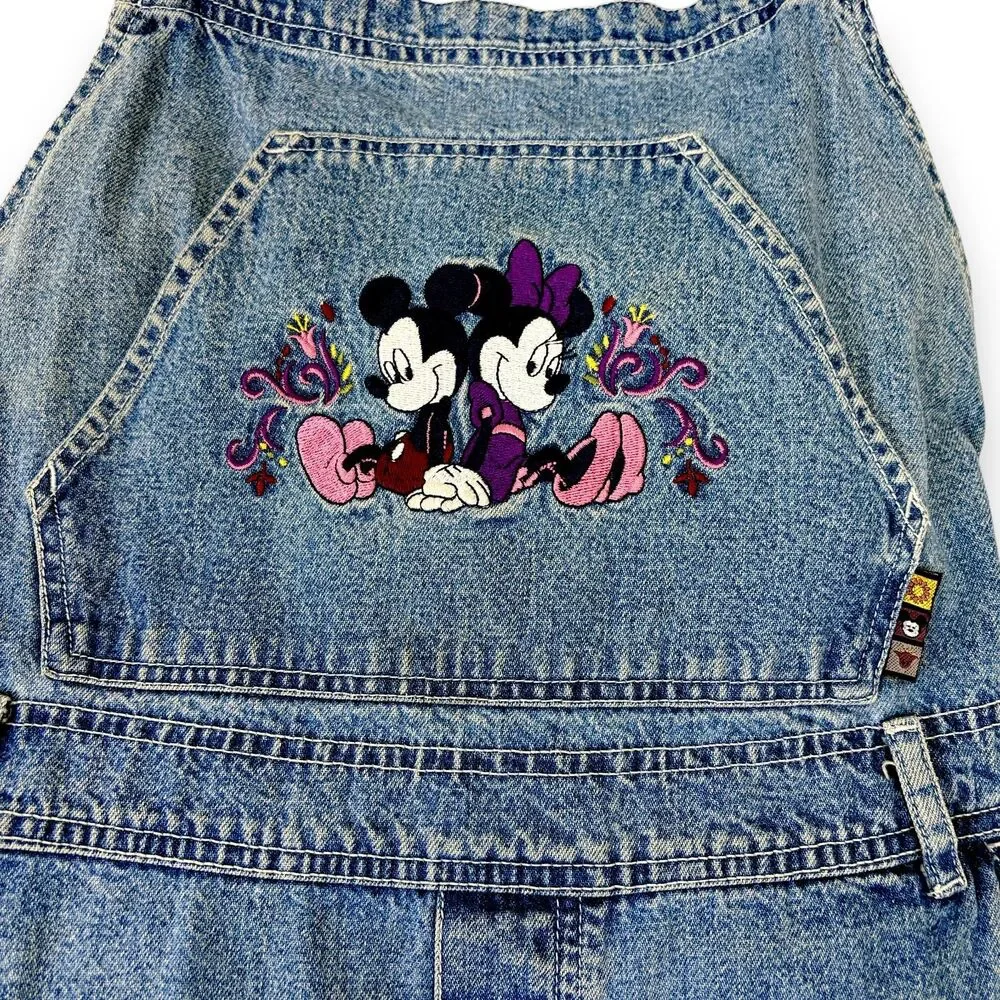 Disney Vintage Denim Overalls Mickey & Minnie Wide Leg Y2K Cottagecore 16W - Picture 4 of 7